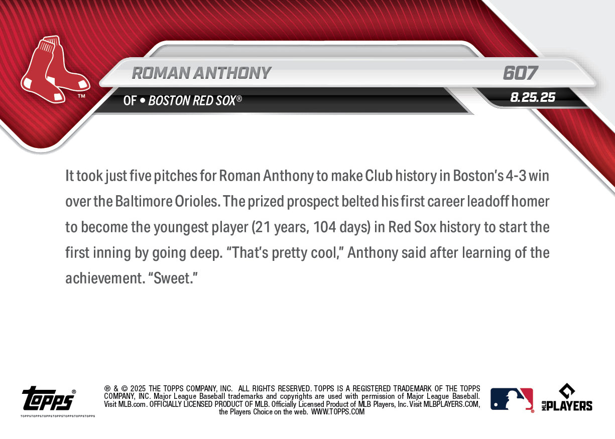 Roman Anthony - 2025 MLB Topps NOW® - Card 607
