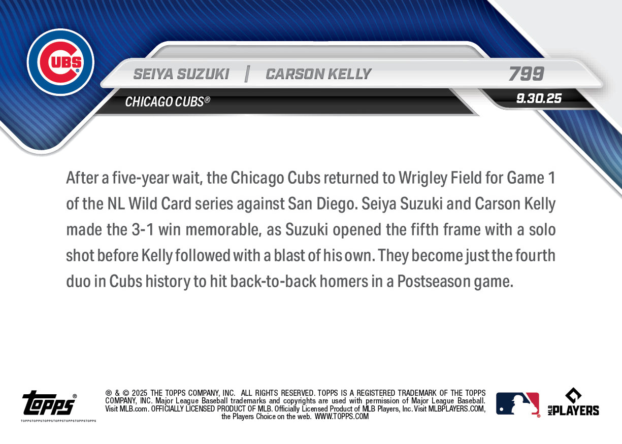 Seiya Suzuki / Carson Kelly - 2025 MLB Topps NOW® - Card 799