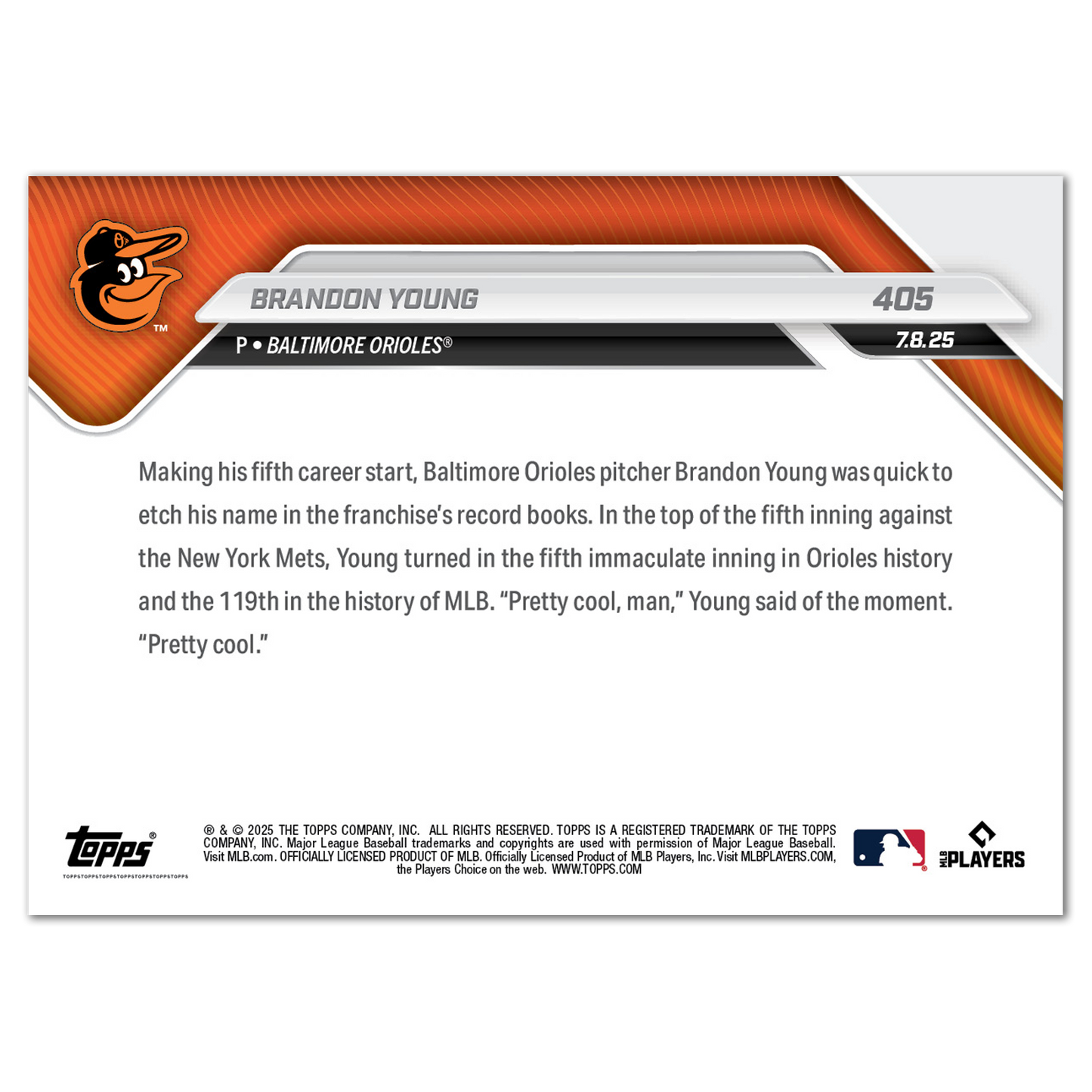 Brandon Young - 2025 MLB Topps NOW® - Card 405
