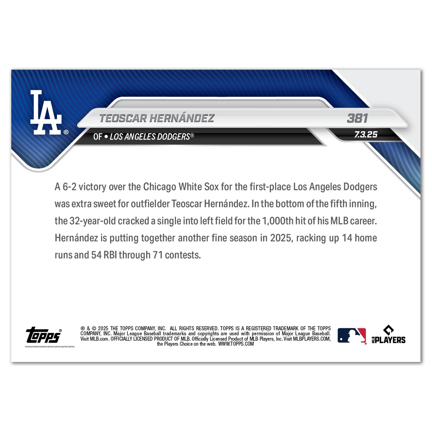Teoscar Hernández - 2025 MLB Topps NOW® - Card 381