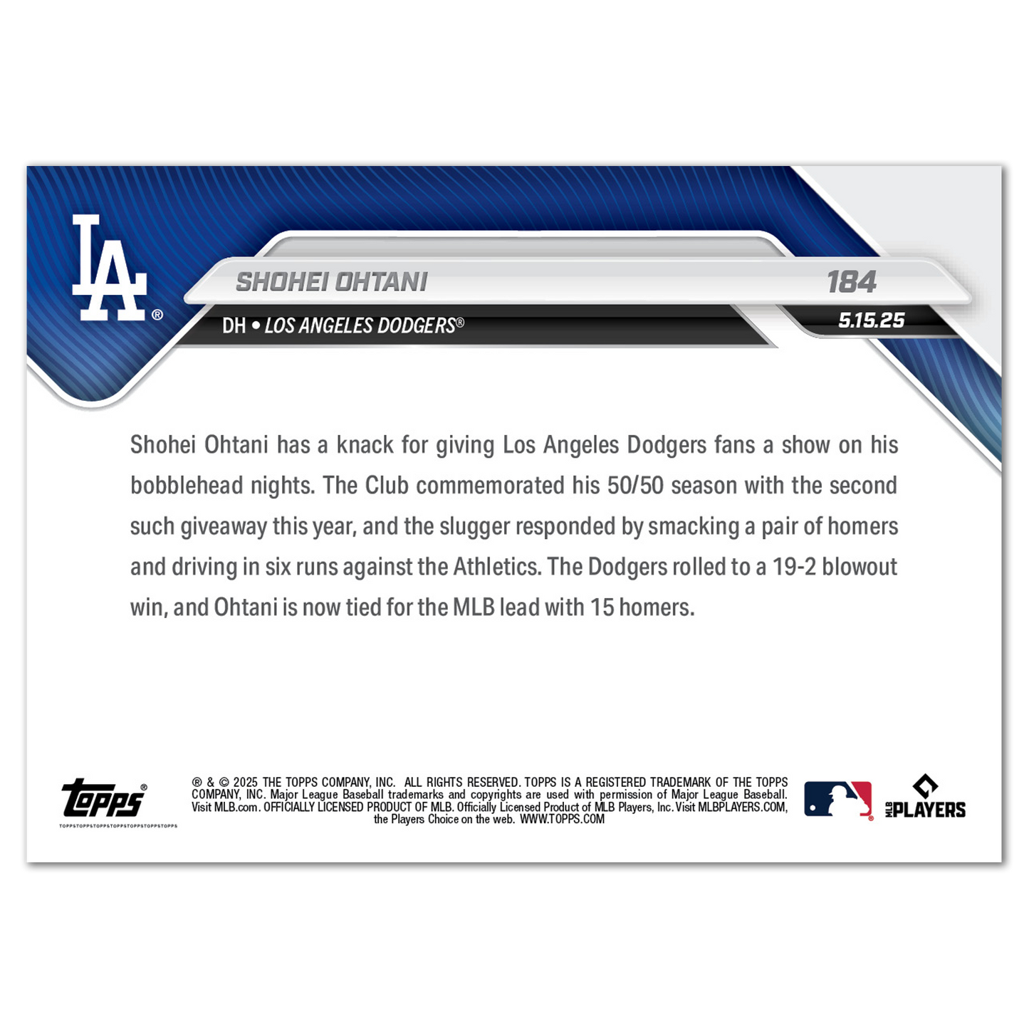 Shohei Ohtani - 2025 MLB Topps NOW® - Card 184