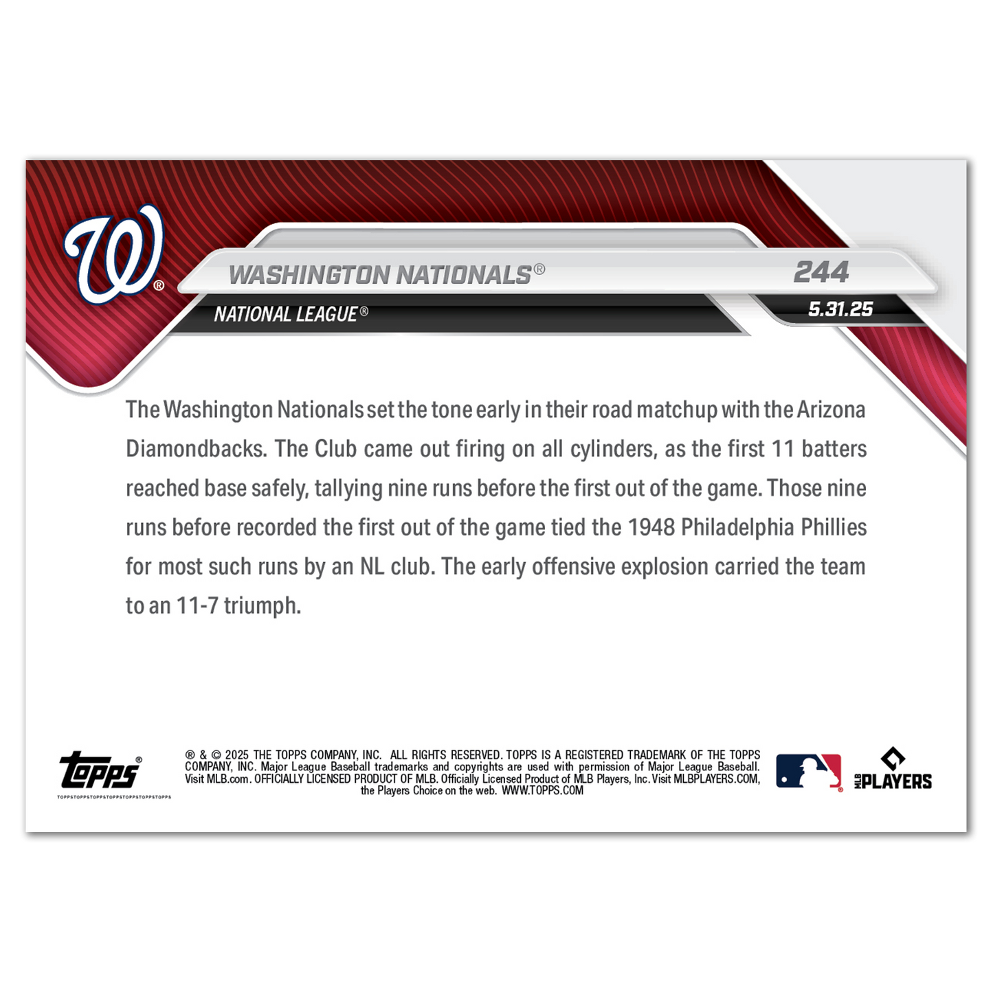 Washington Nationals - 2025 MLB Topps NOW® - Card 244