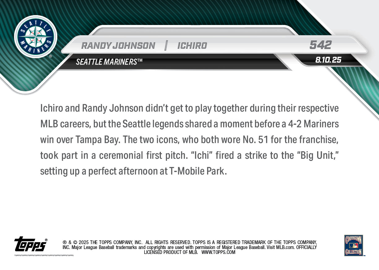 Randy Johnson / Ichiro - 2025 MLB Topps NOW® - Card 542 - LOOK FOR AUTOS