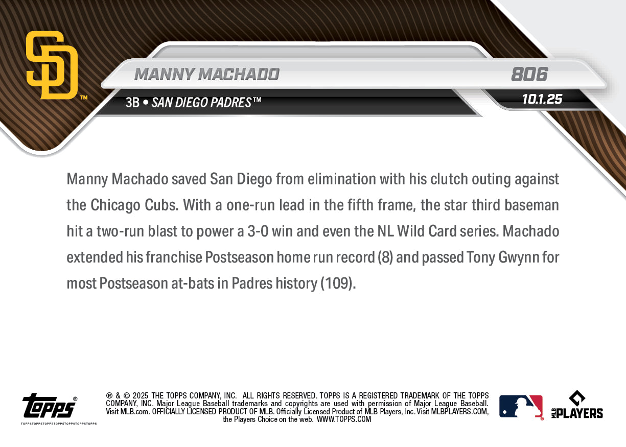 Manny Machado - 2025 MLB Topps NOW® - Card 806