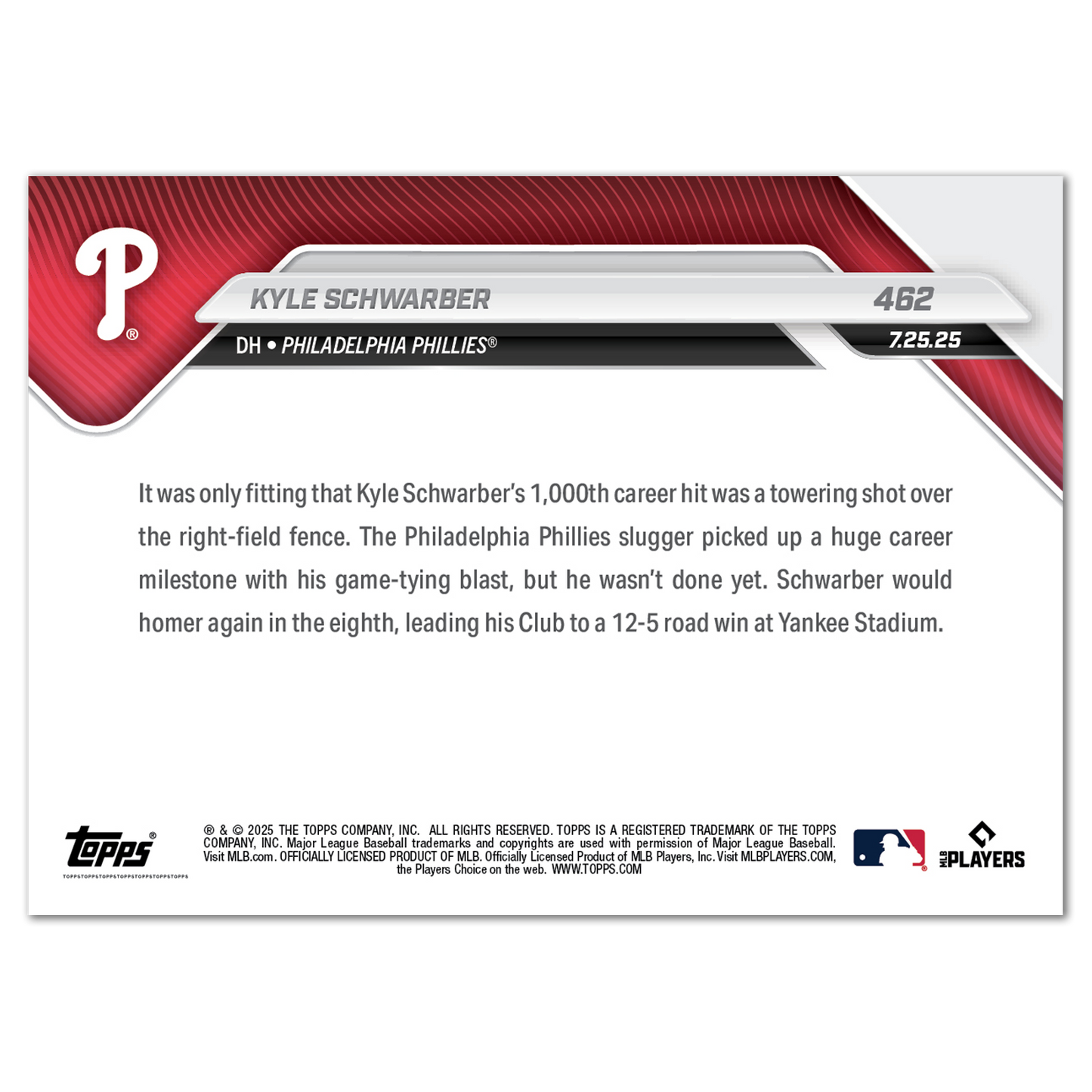 Kyle Schwarber - 2025 MLB Topps NOW® - Card 462