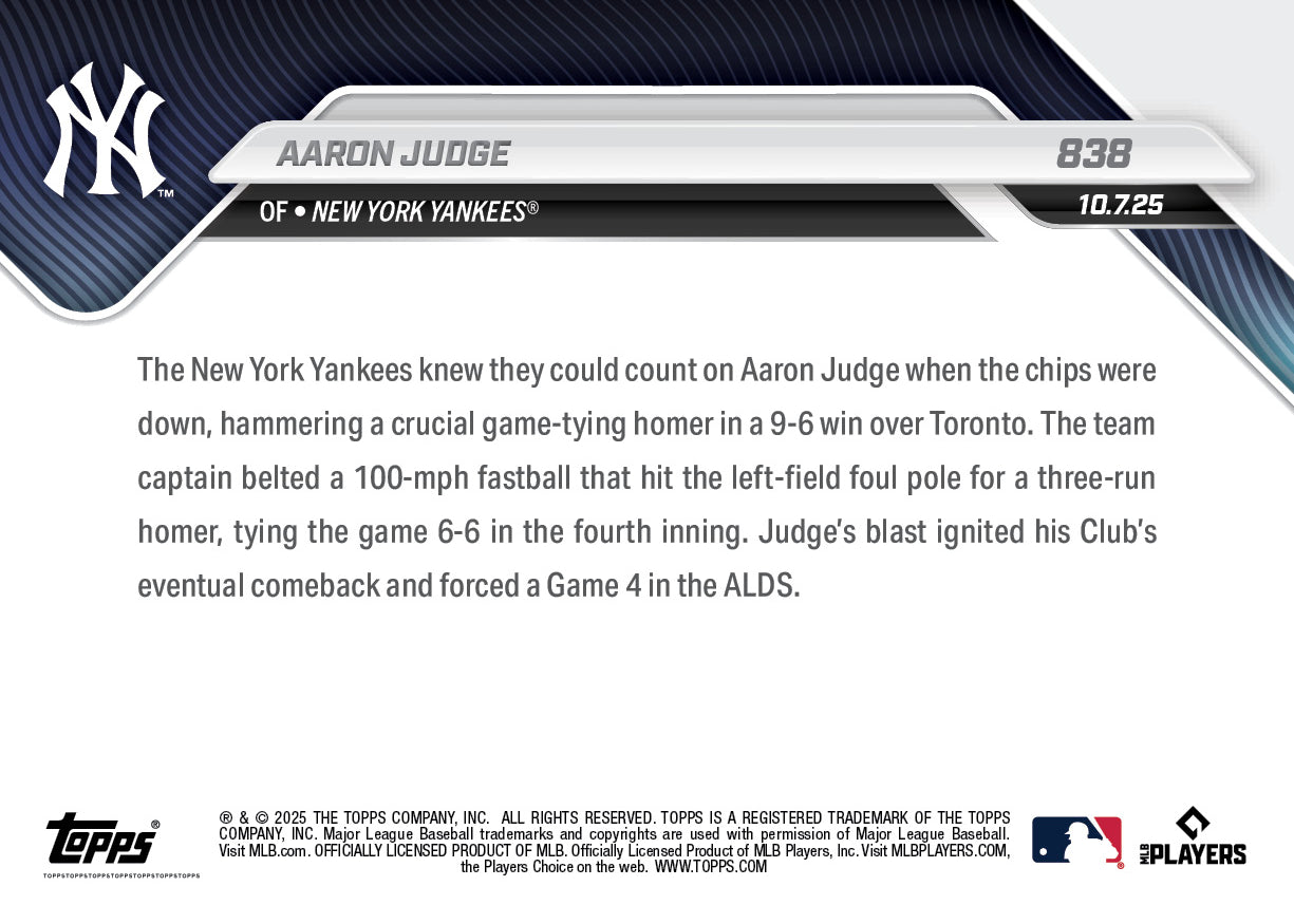 Aaron Judge - 2025 MLB Topps NOW® - Card 838