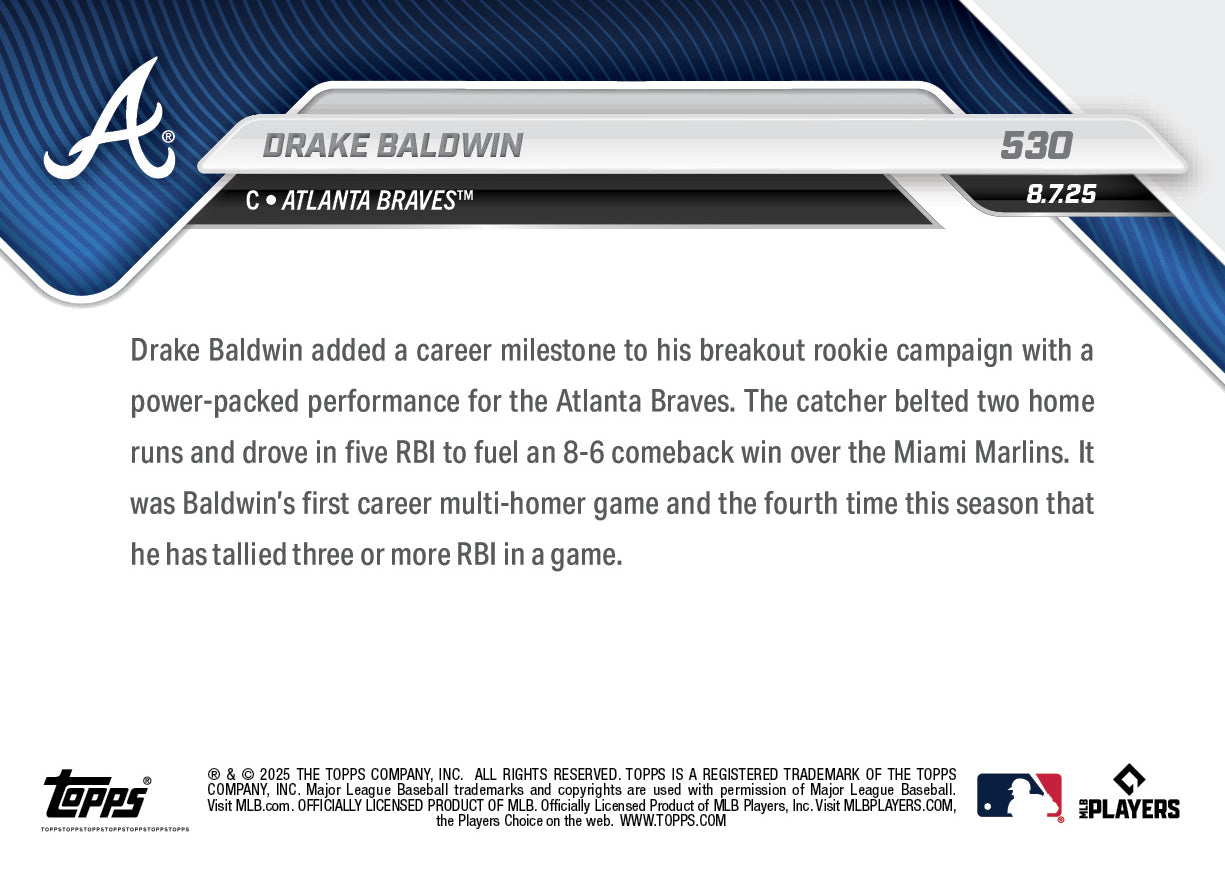 Drake Baldwin - 2025 MLB Topps NOW® - Card 530