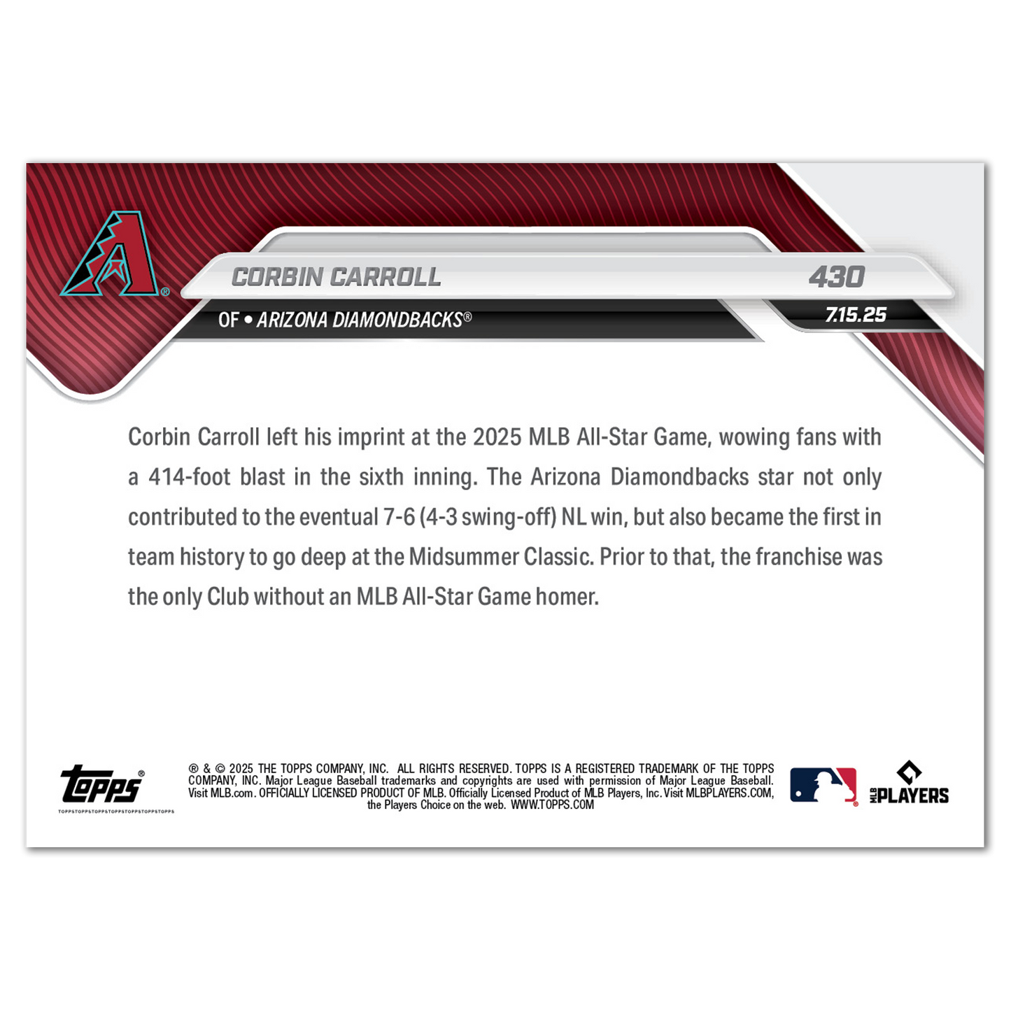 Corbin Carroll - 2025 MLB Topps NOW® - Card 430