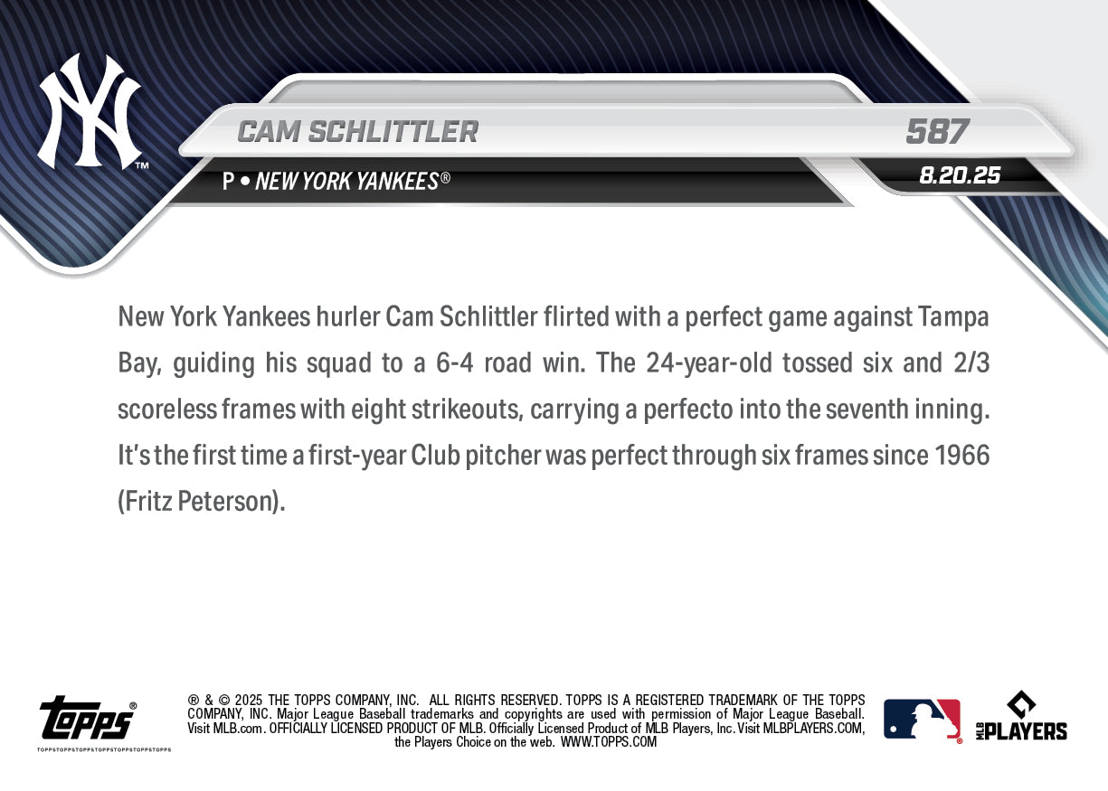 Cam Schlittler - 2025 MLB Topps NOW® - Card 587