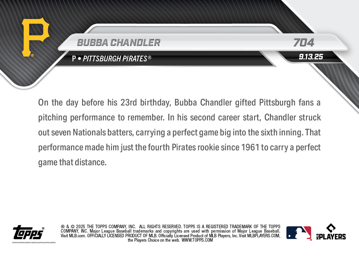 Bubba Chandler - 2025 MLB Topps NOW® - Card 704