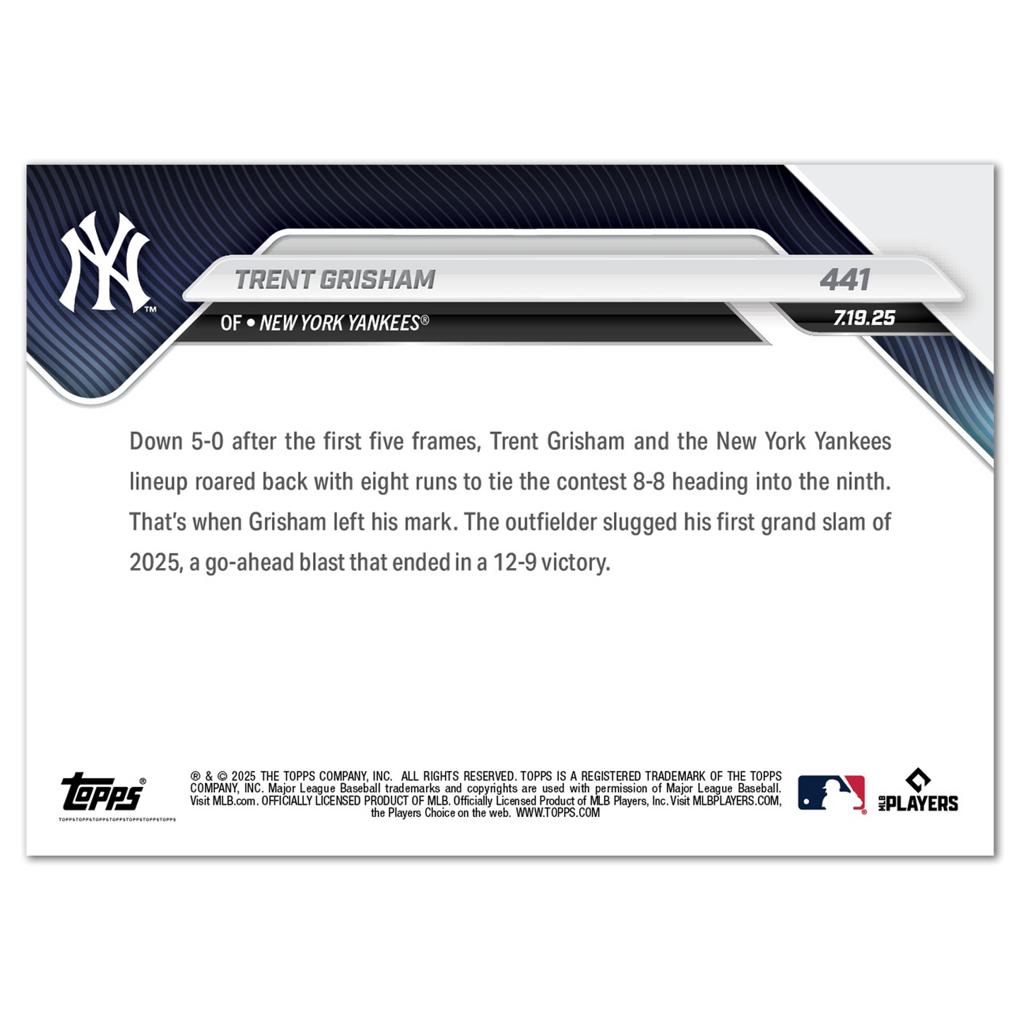 Trent Grisham - 2025 MLB Topps NOW® - Card 441