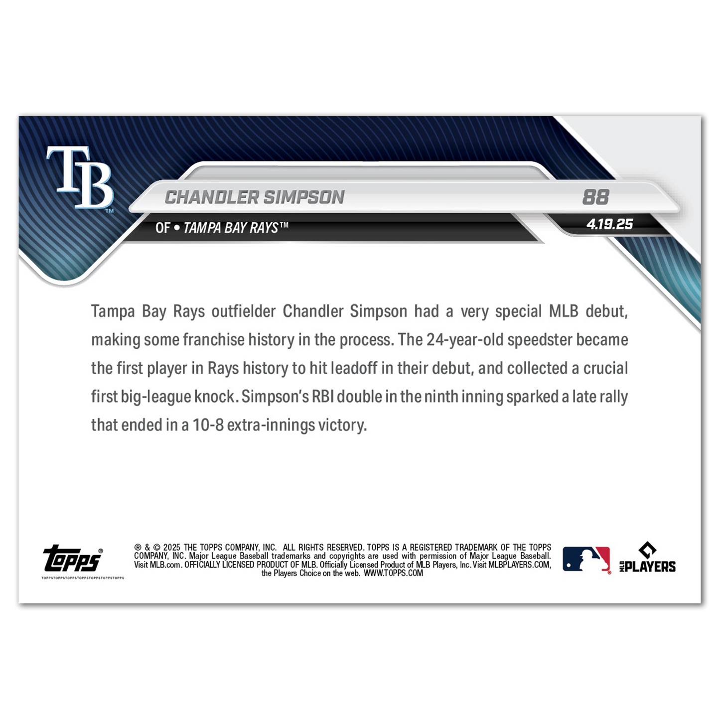 Chandler Simpson - 2025 MLB Topps NOW® - Card 88