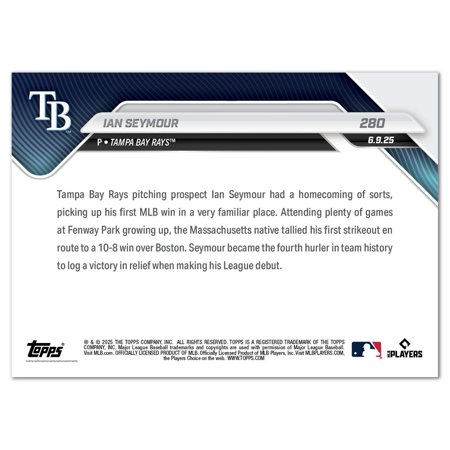 Ian Seymour - 2025 MLB Topps NOW® - Card 280