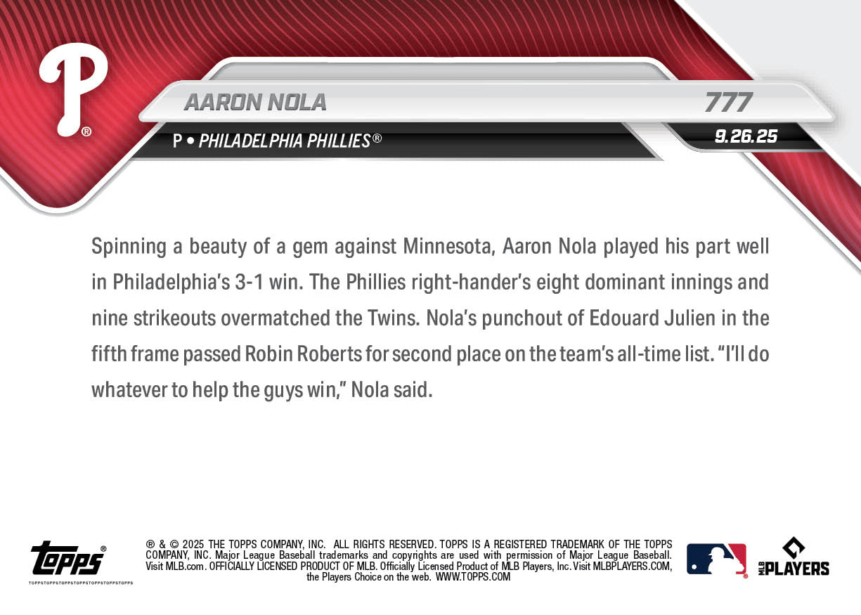 Aaron Nola - 2025 MLB Topps NOW® - Card 777