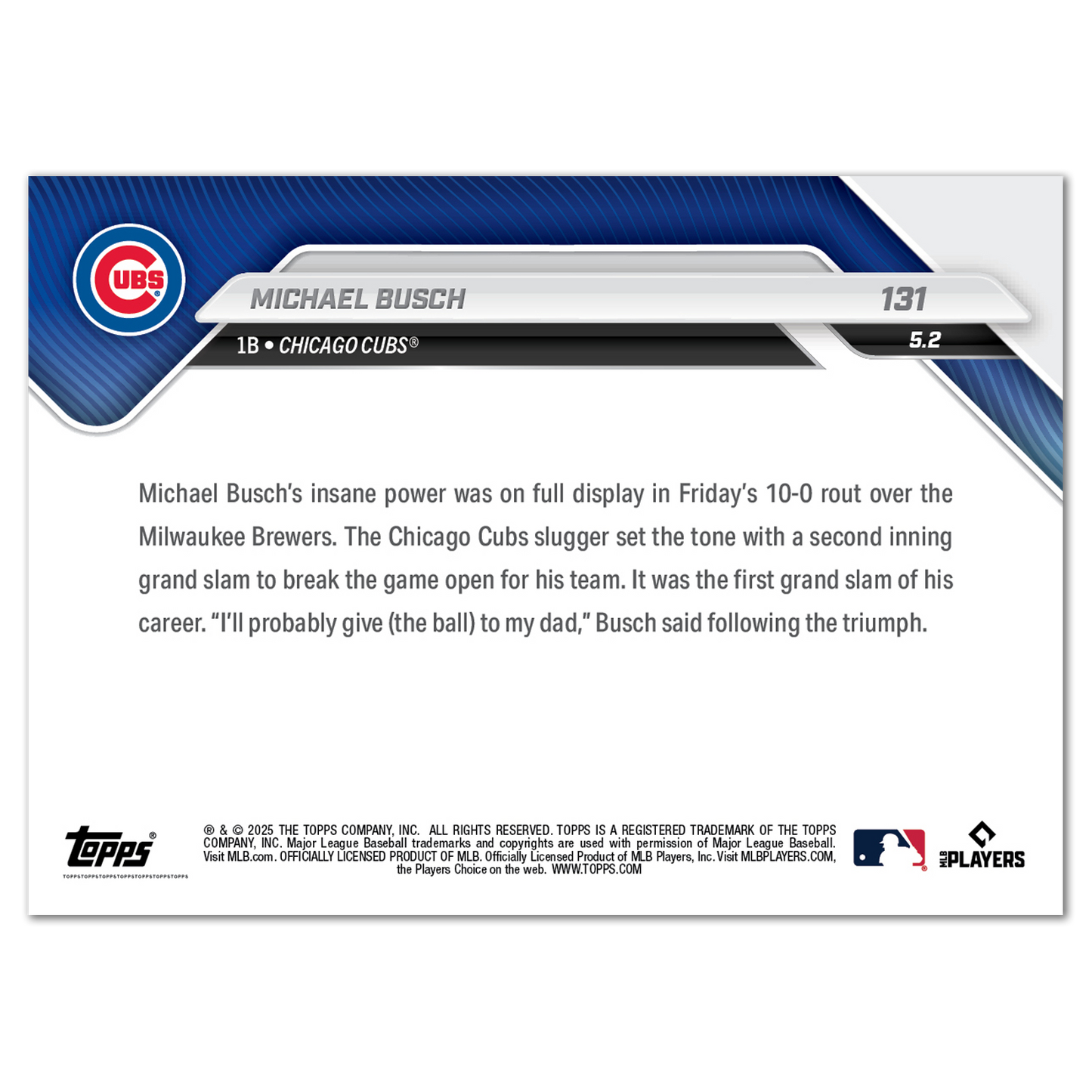 Michael Busch - 2025 MLB Topps NOW® - Card 131
