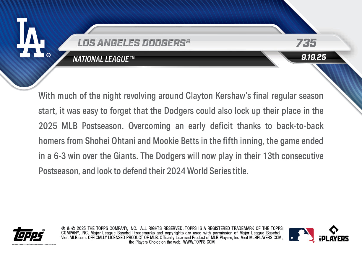 Los Angeles Dodgers - 2025 MLB Topps NOW® - Card 735