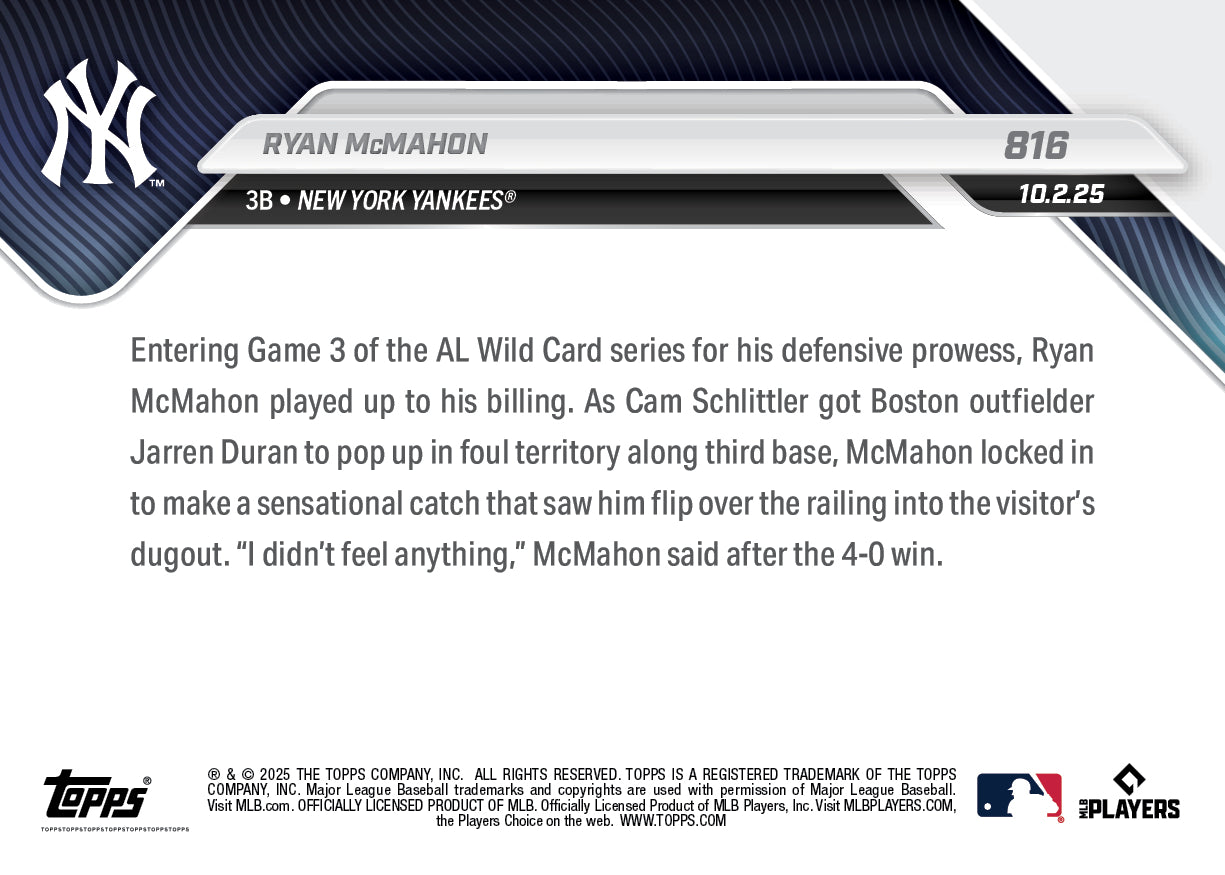 Ryan McMahon - 2025 MLB Topps NOW® - Card 816
