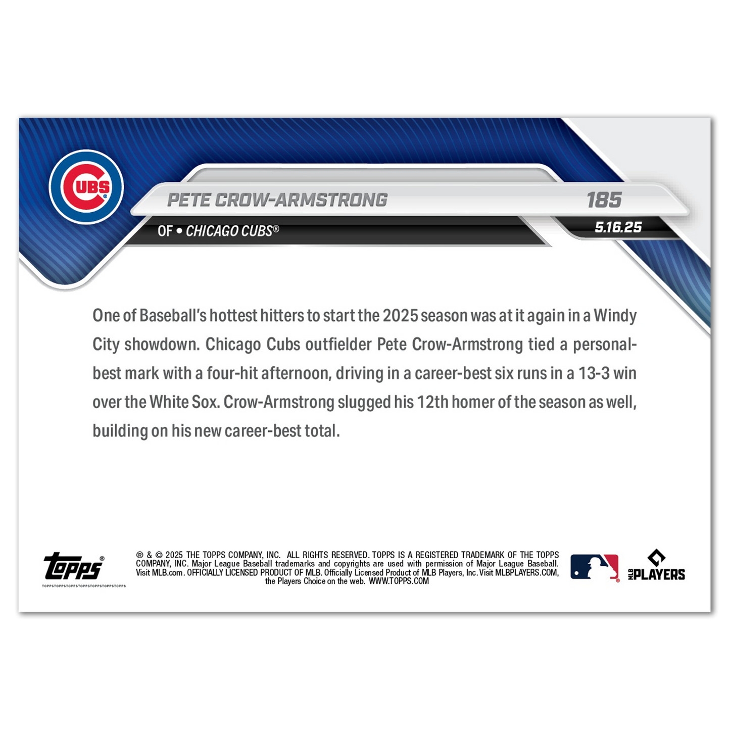 Pete Crow-Armstrong - 2025 MLB Topps NOW® - Card 185
