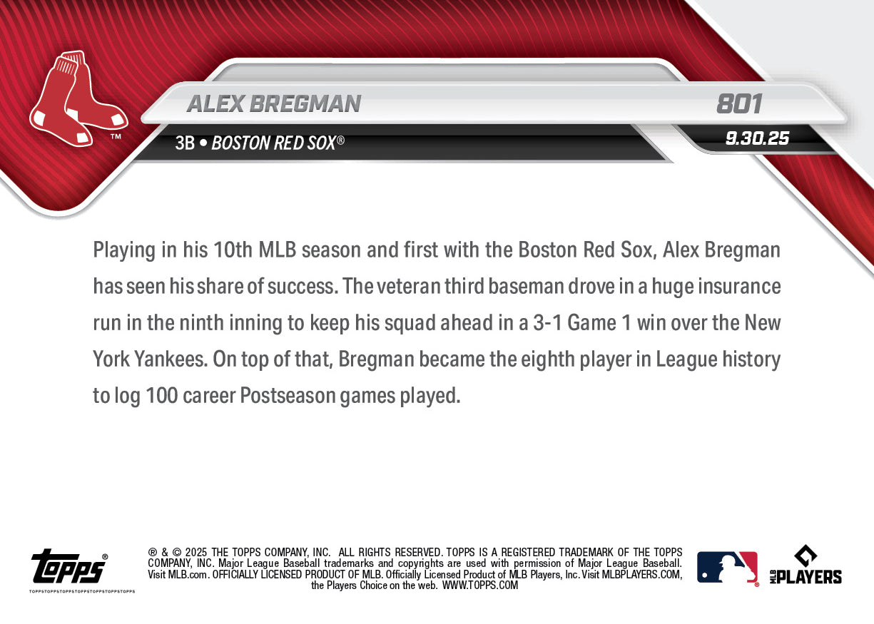 Alex Bregman - 2025 MLB Topps NOW® - Card 801