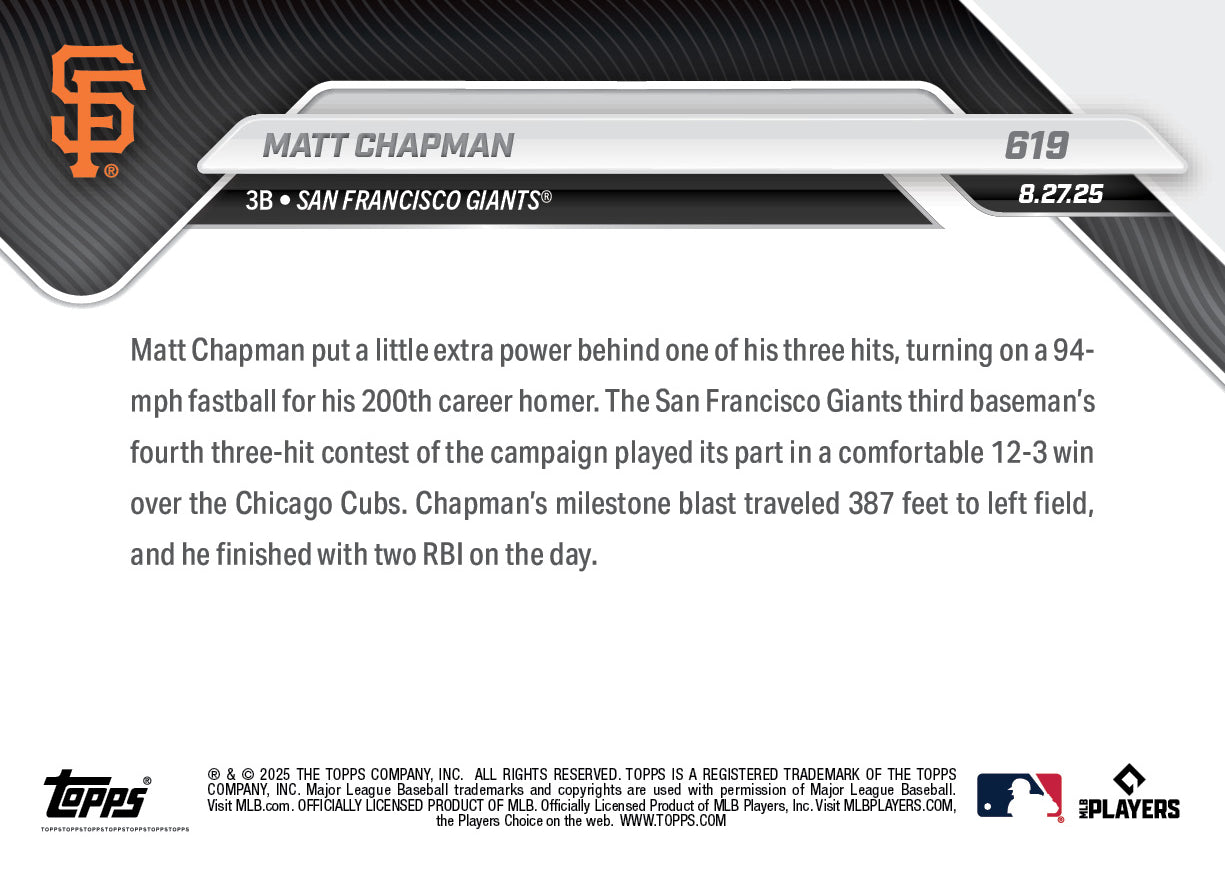 Matt Chapman - 2025 MLB Topps NOW® - Card 619