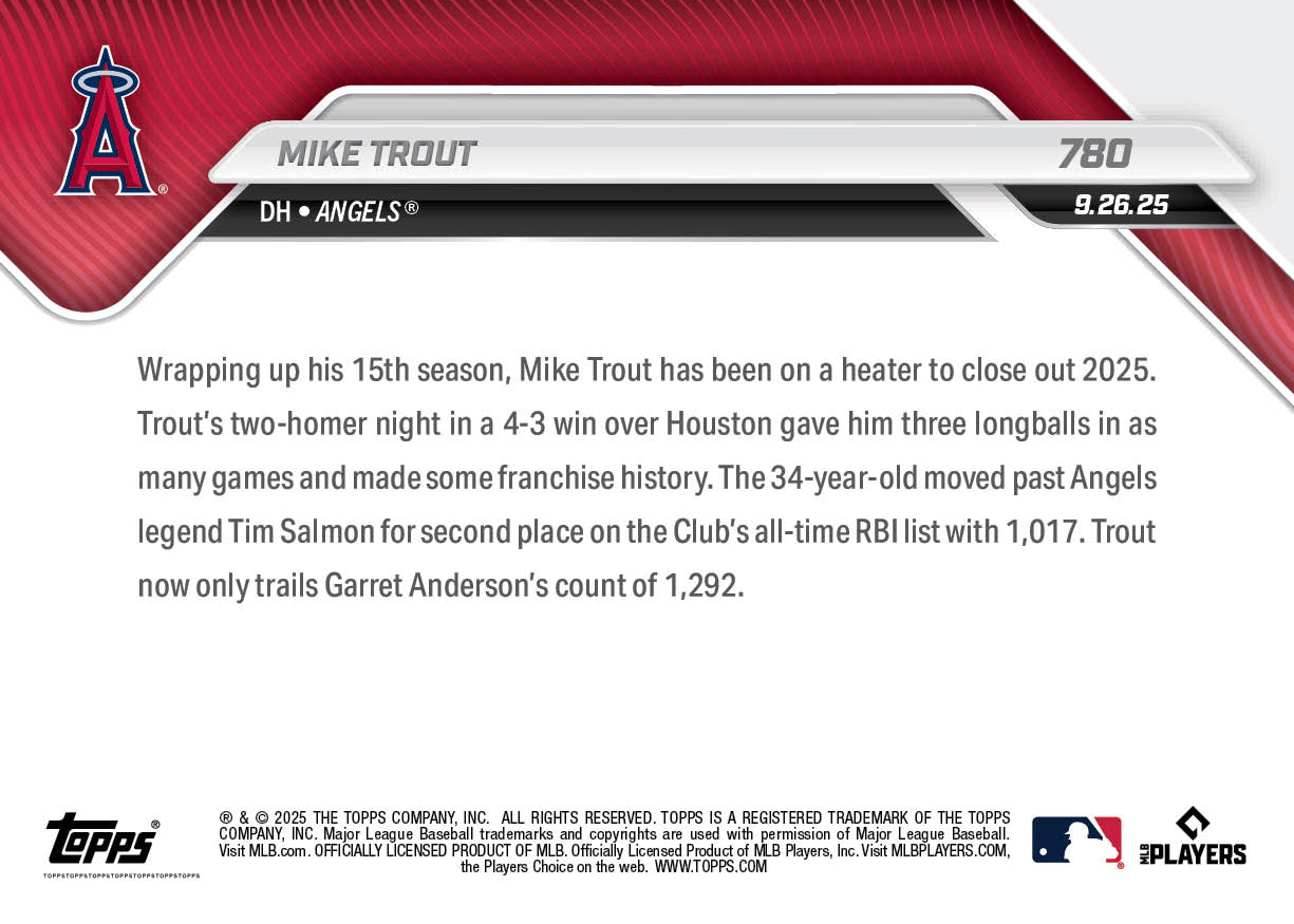 Mike Trout - 2025 MLB Topps NOW® - Card 780